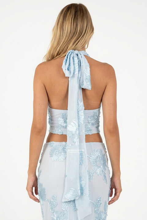 Baby Blue Floral Jacquard Two-Piece Maxi Set