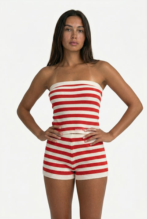 Red & White Striped Knit Two-Piece Mini Set