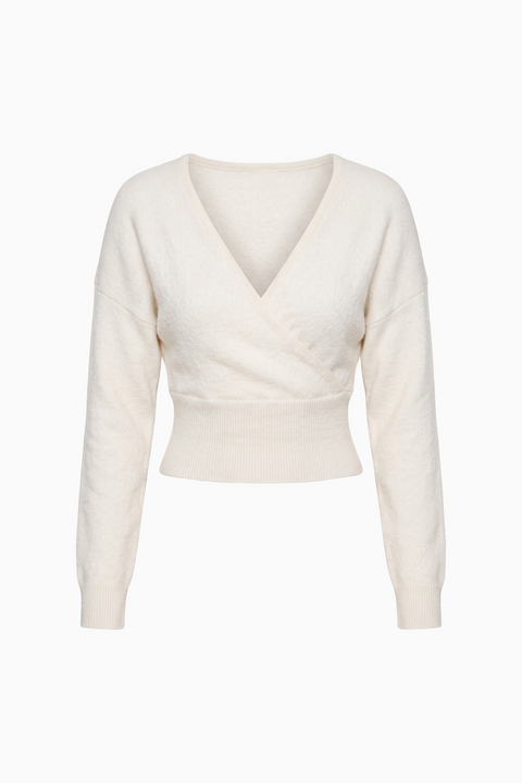 Ivory Cropped V-Neck Wrap Sweater