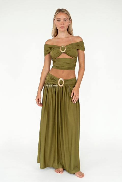 Olive Two-Piece Cutout Maxi Set