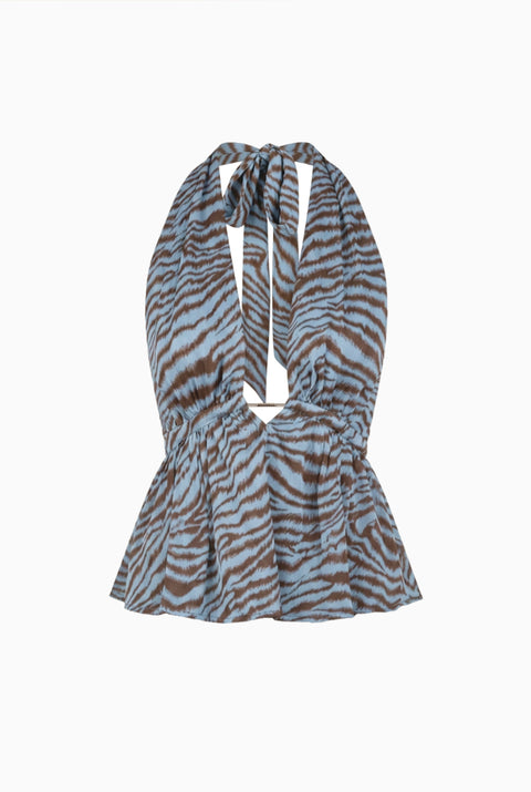 Dark Navy Print Draped Top