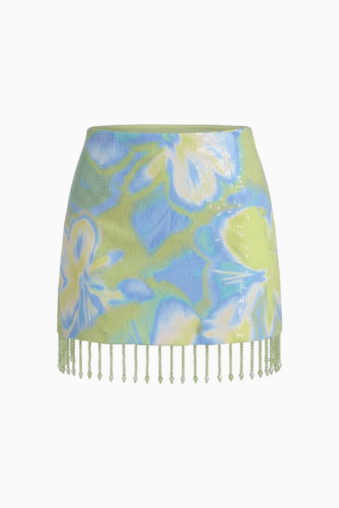 Shimmering Fringe-Hem Mini Skirt