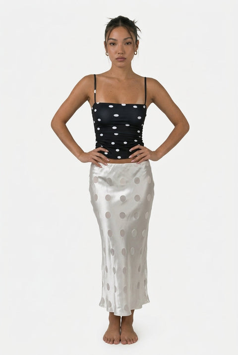 White Satin Polka Dot Skirt