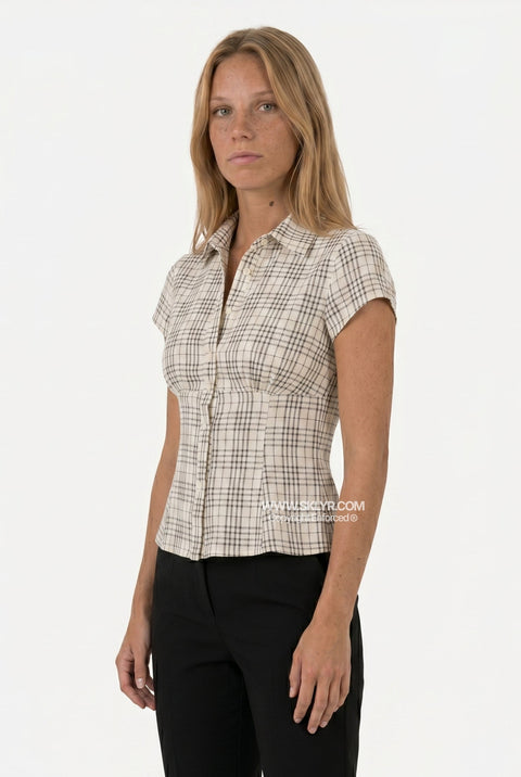 Structured Plaid Button-Front Top