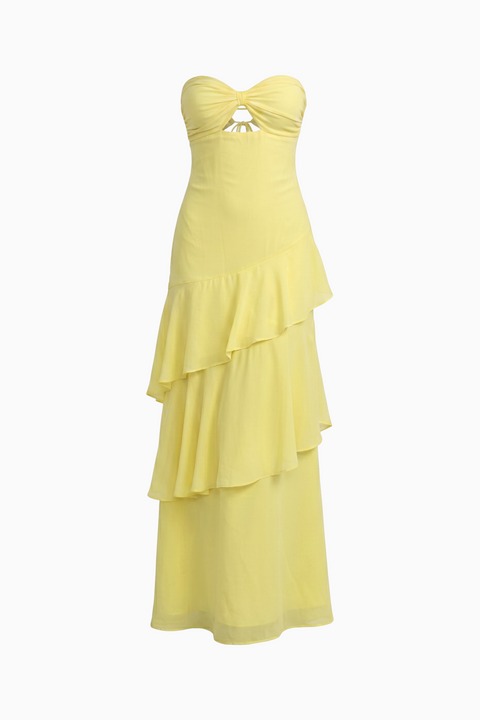 Sky Blue Strapless Tiered Maxi Dress