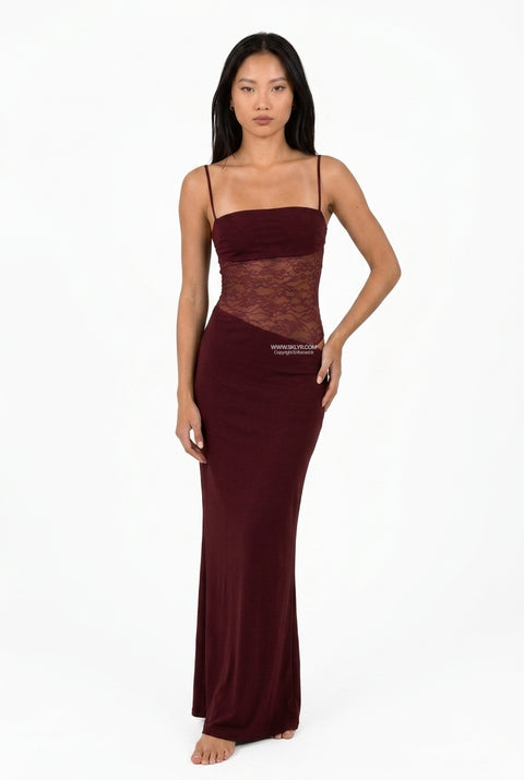 Burgundy Lace Panel Maxi Dress