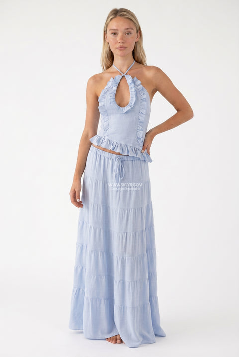 Yellow Linen Halter & Skirt Set