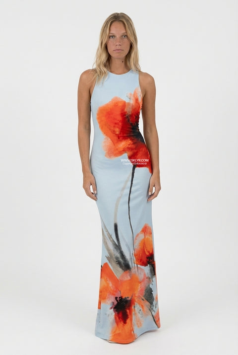 Light Blue Floral Maxi Dress