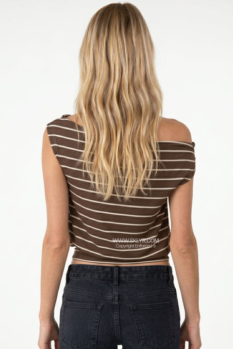 Striped Asymmetrical Off-the-Shoulder Top