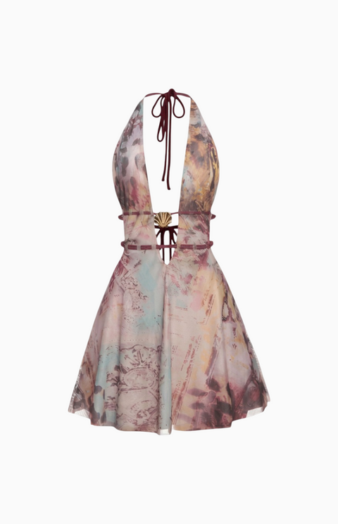 Warm Abstract Print Mini Dress
