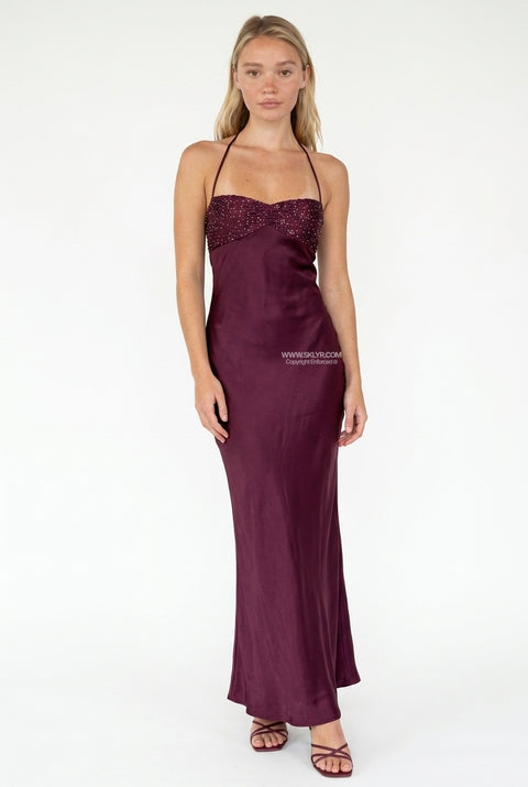 Burgundy Sleek Slip Maxi Dress