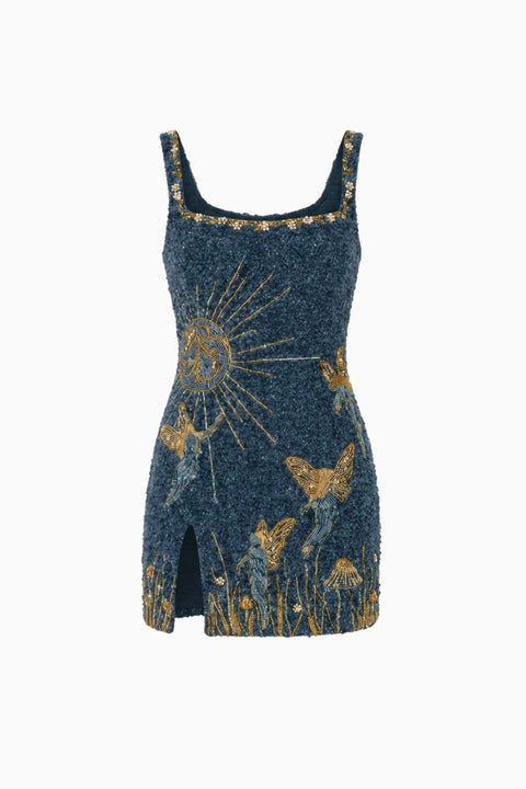 Navy Celestial Beaded Mini Dress