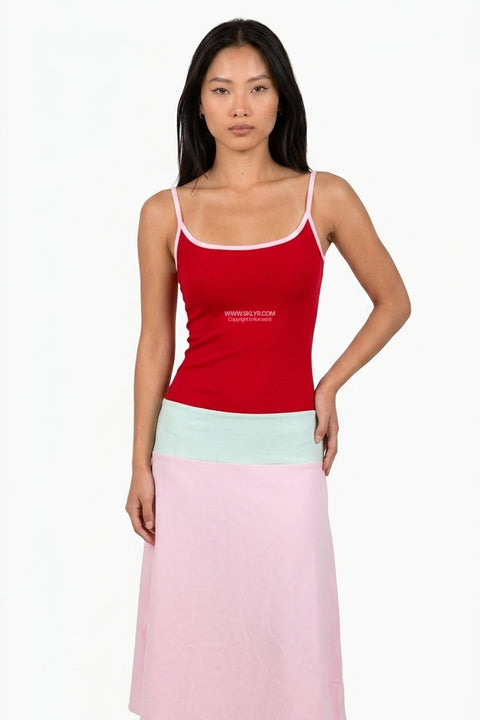 Color-Block Tricolor Strappy Midi Dress
