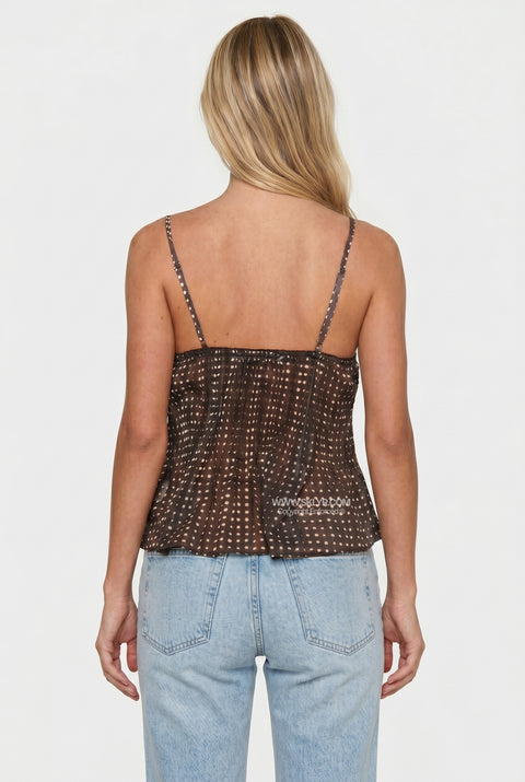 Brown Pleat-Front Fitted Top