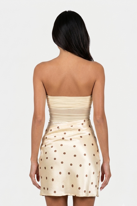 Strapless Mixed Media Polka Dot Mini Dress