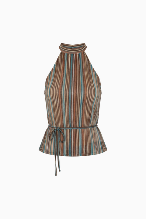 Striped Halter Top with Belt