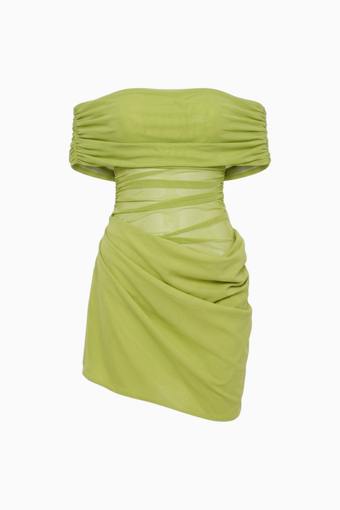 Lime Green Ruched Mini Dress