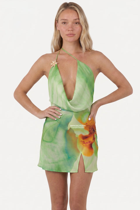 Green Allover Floral Mini Dress