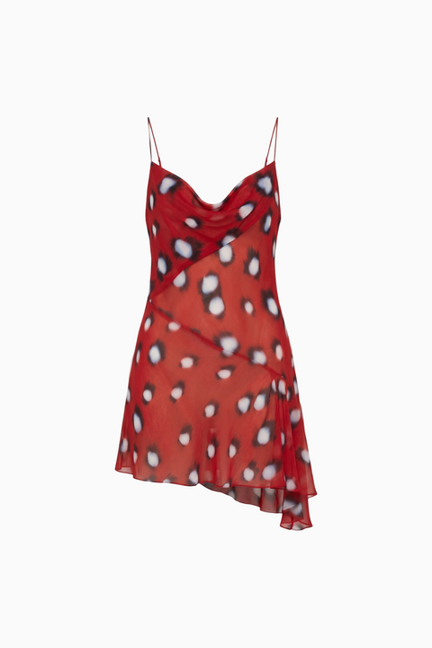 Red Abstract Spot Cowl Neck Mini Dress