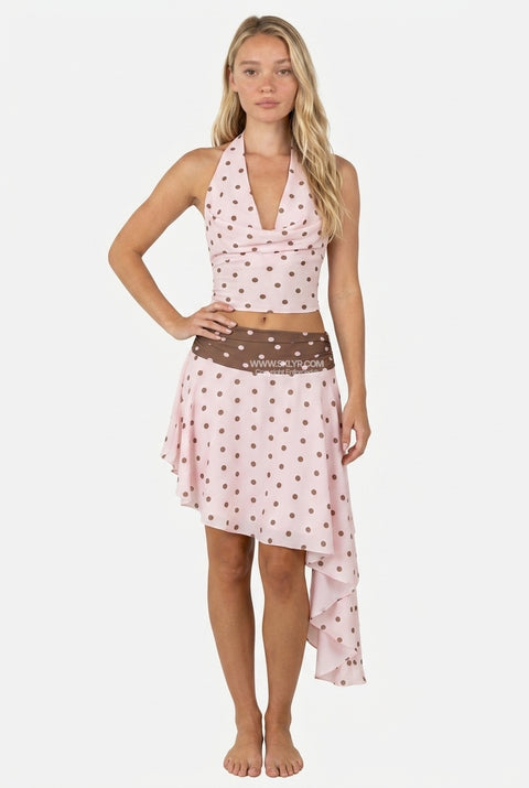 Polka Dot Asymmetrical Skirt Set