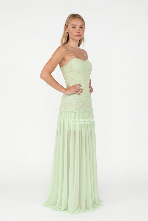 Sage Green Lace and Chiffon Maxi Dress
