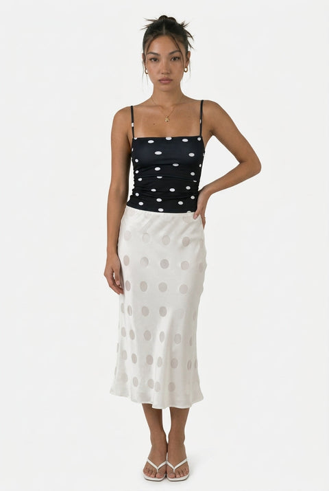 White Satin Polka Dot Skirt