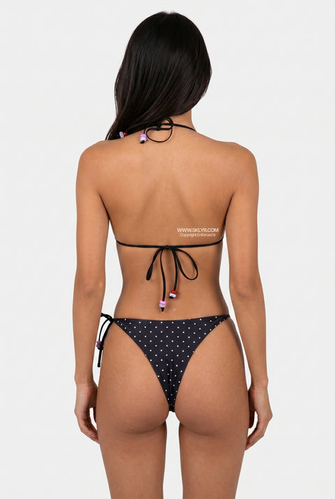Black Pin Dot Beaded Bikini