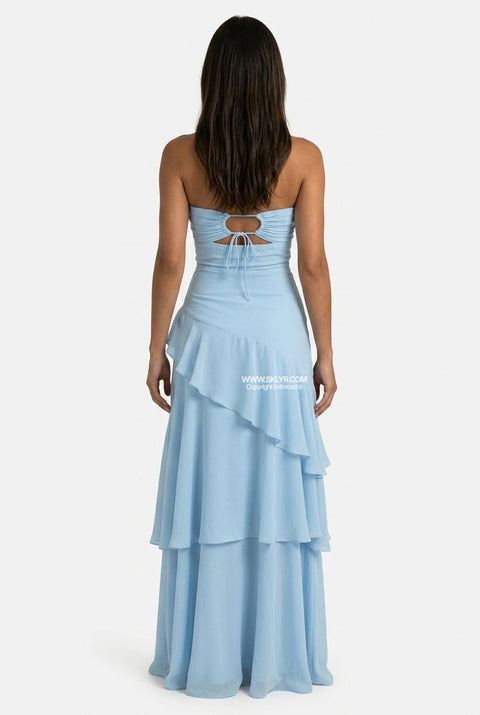 Sky Blue Strapless Tiered Maxi Dress