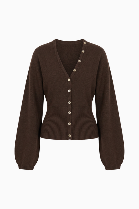 Brown V-Neck Button-Up Knit Cardigan
