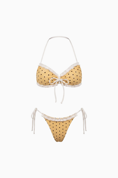 Yellow Polka Dot Ruffled Tie-Side Bikini