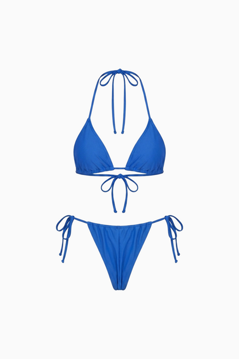 Statement Floral Tie-Side Micro Bikini in Blue