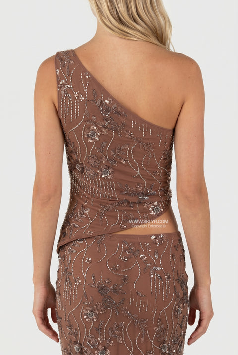 Brown Textured One-Shoulder Top