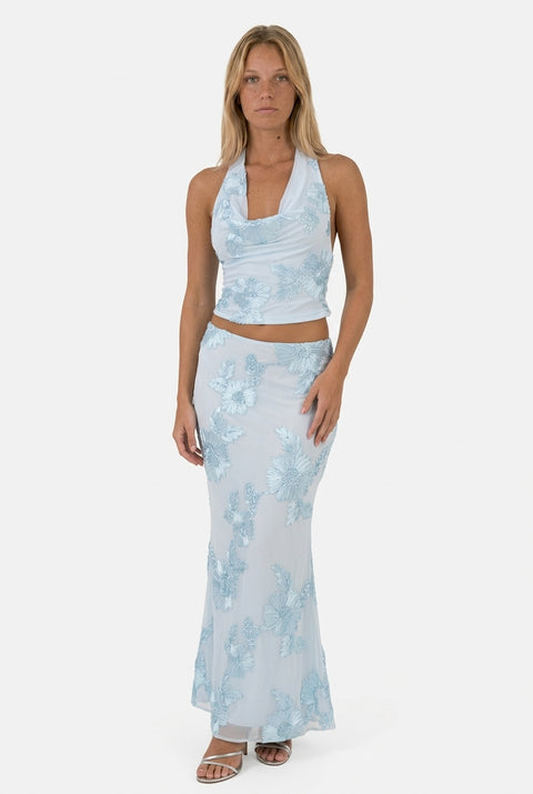 Light Blue Floral Appliqué Maxi Set