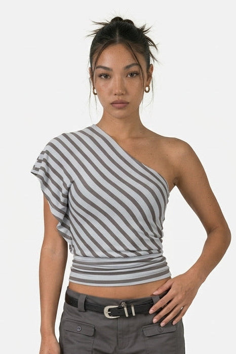 One-Shoulder Striped Asymmetrical Top