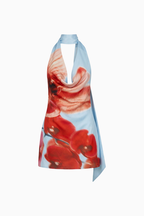 Light Blue Floral Halter Mini Dress