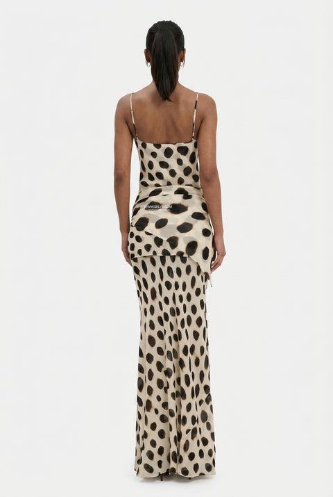 Spotted Tie-Waist Slip Maxi Dress