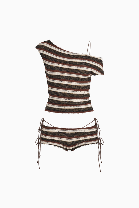 Striped Textured Knit 4-Piece Bikini
