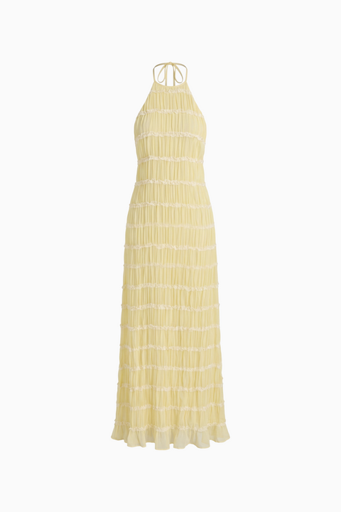 Yellow Tiered Halter Maxi Dress