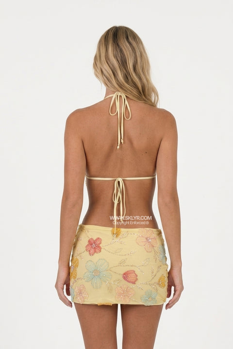 Yellow Floral Halter Bikini Set
