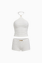 White Ribbed Halter Top and Shorts Set