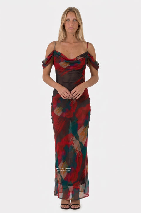 Dark Rich Floral Fitted Maxi Dress