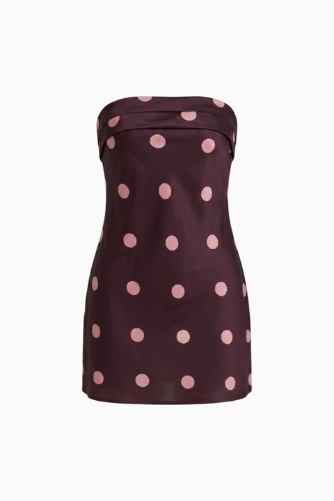 Plum and Pink Polka Dot Strapless Mini Dress