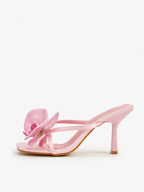 Pink Orchid Square Toe Strappy Heeled Sandals