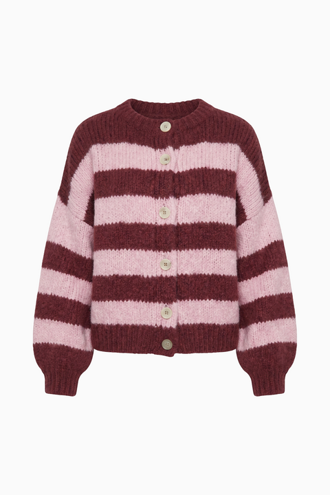 Chunky Two-Tone Striped Knit Cardigan