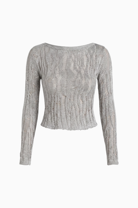 Metallic Sheer Ribbed Knit Long Sleeve Top