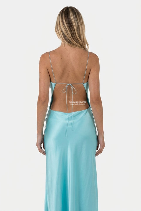 Light Aqua Satin Cutout Maxi Dress