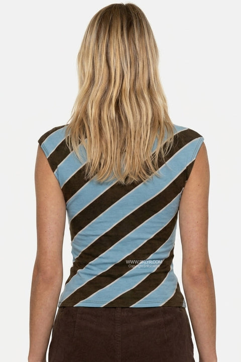Teal & Black Diagonal Stripe Top