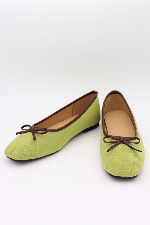 Matcha Green Fabric Ballerina Flats