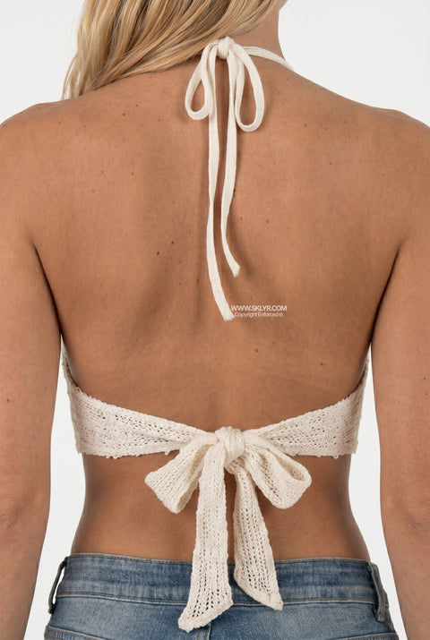 Cream Textured Halter Crop Top