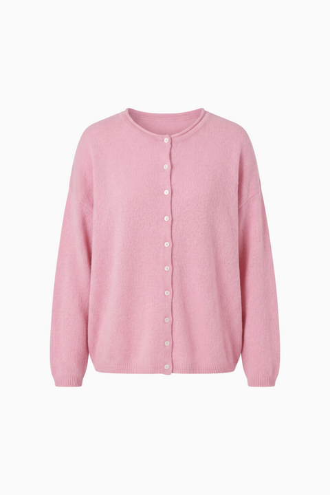 Soft Pink Button-Up Knit Cardigan